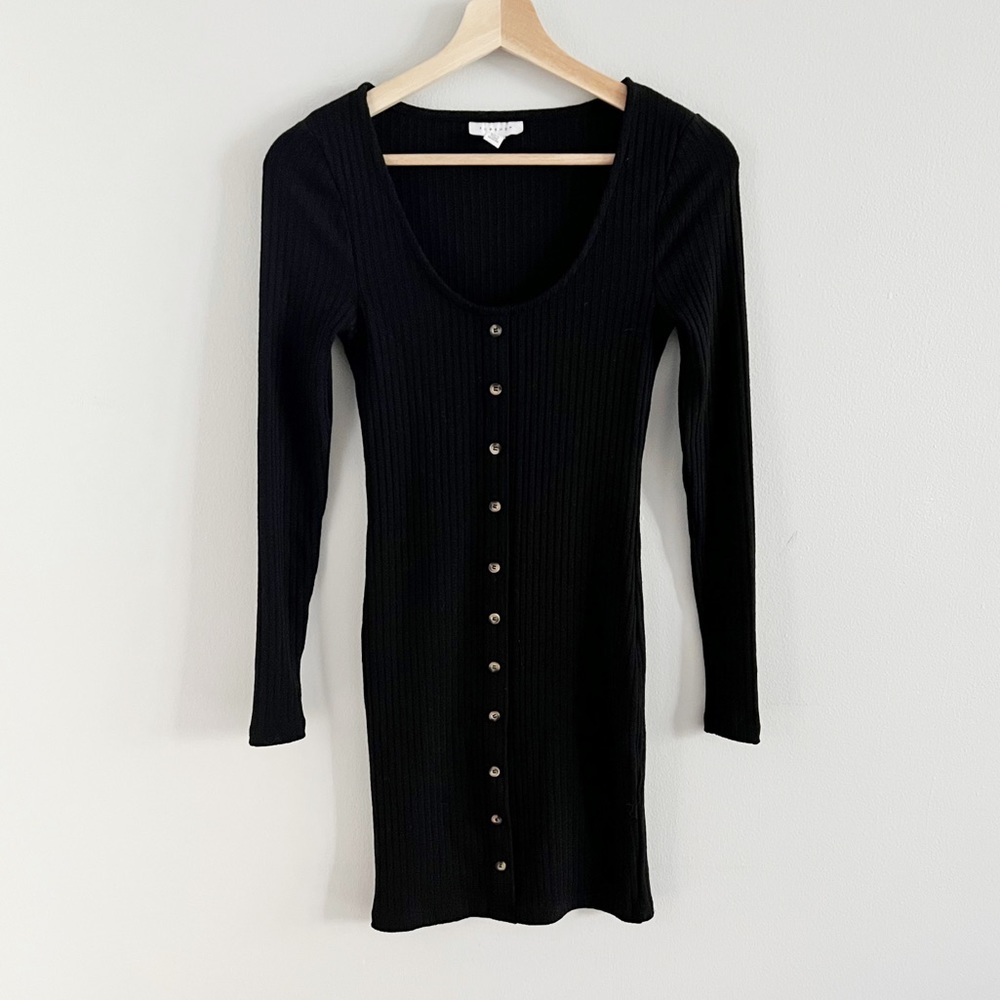 TopShop Black Button Front Bodycon Form Fitting Dress
